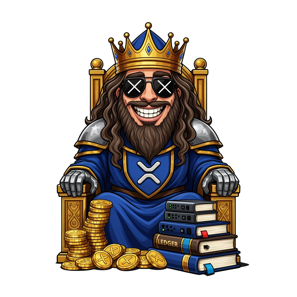 LEDGEND seated on his throne of XRP coins